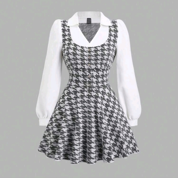 Women's Autumn/Winter French Style Casual High-End Chic Houndstooth Print Dress - Picture 1 of 4